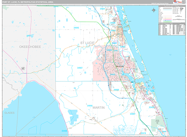Port St. Lucie Metro Area Wall Map Premium Style